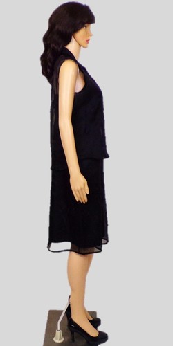 SILK! RELATIVITY size M black 2-piece set dress/blouse floral pattern 100% silk - Picture 3 of 15