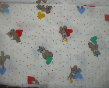 VINTAGE FABRIC PRIMARY COLORS HEARTS  BEARS 45"W X 60"L