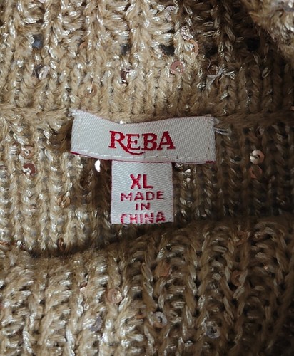 Reba Women's Gold Sequin Knit Turtleneck Sweater Size XL - Picture 4 of 4