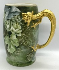 J.P.L.Jean Pouyat Limoges France Gilded Dragon Handle Hand Painted Tankard5.3/4