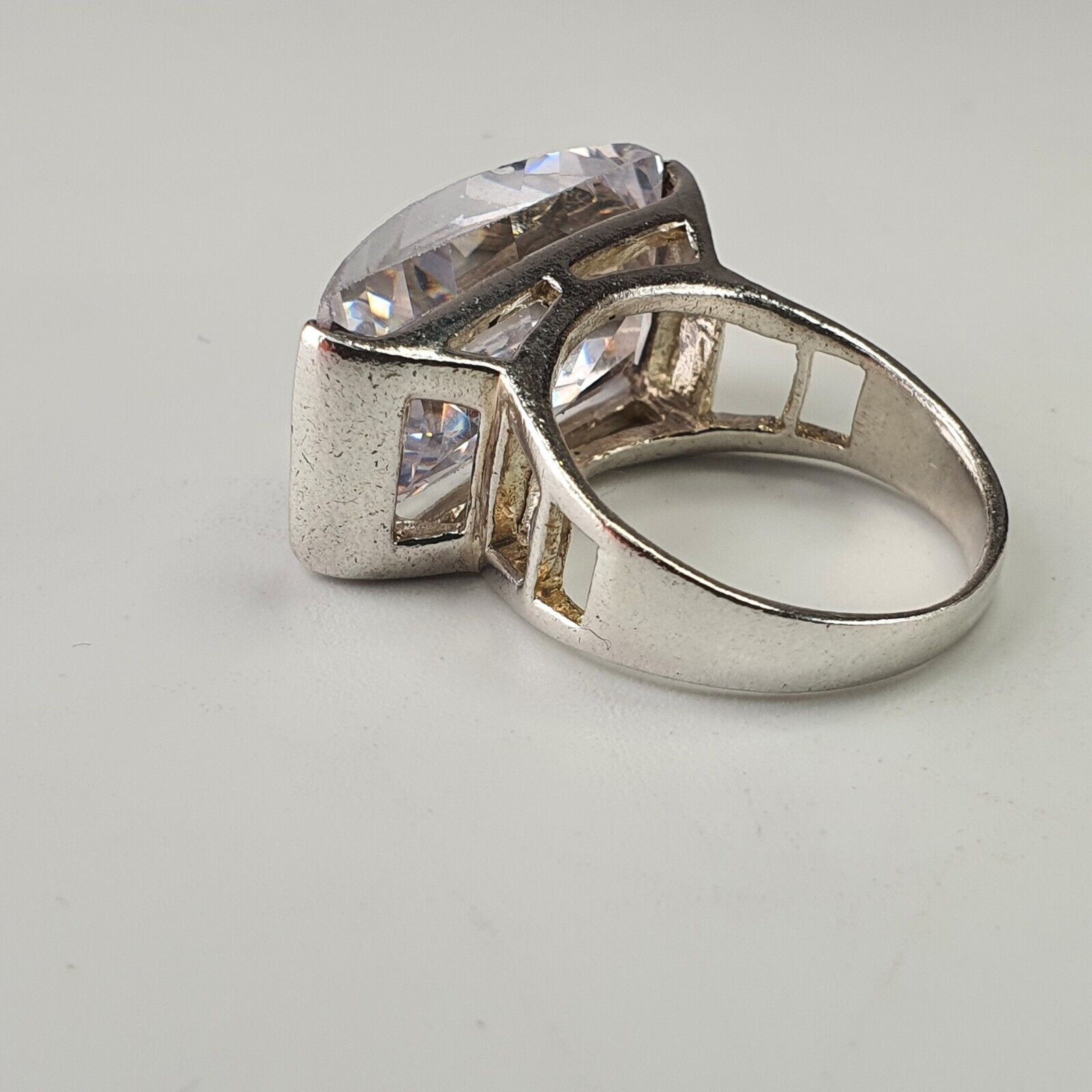 Solid Sterling Silver Large Rectangular Clear Gem… - image 10