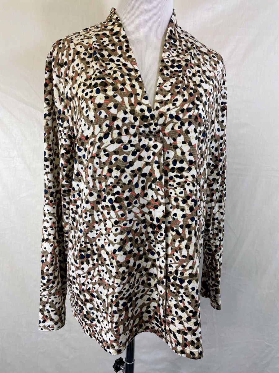 NIC+ZOE Women's Forest Spot Top – French Terry Knit Pullover, V-Neck Long Sleeve, Midweight