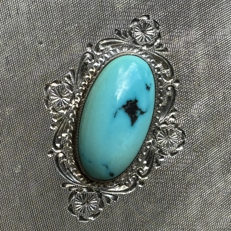 800 Серебряный антикварный чехол с персидской бирюзой + зеркало 104g - Изображение 4 из 4