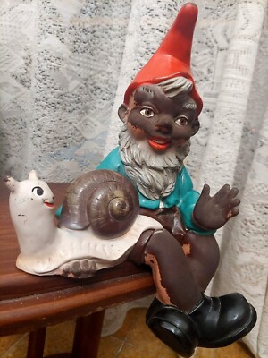 Vintage 1960's First PVC Plastic Heissner Garden Sitting Gnome with Snail RARE