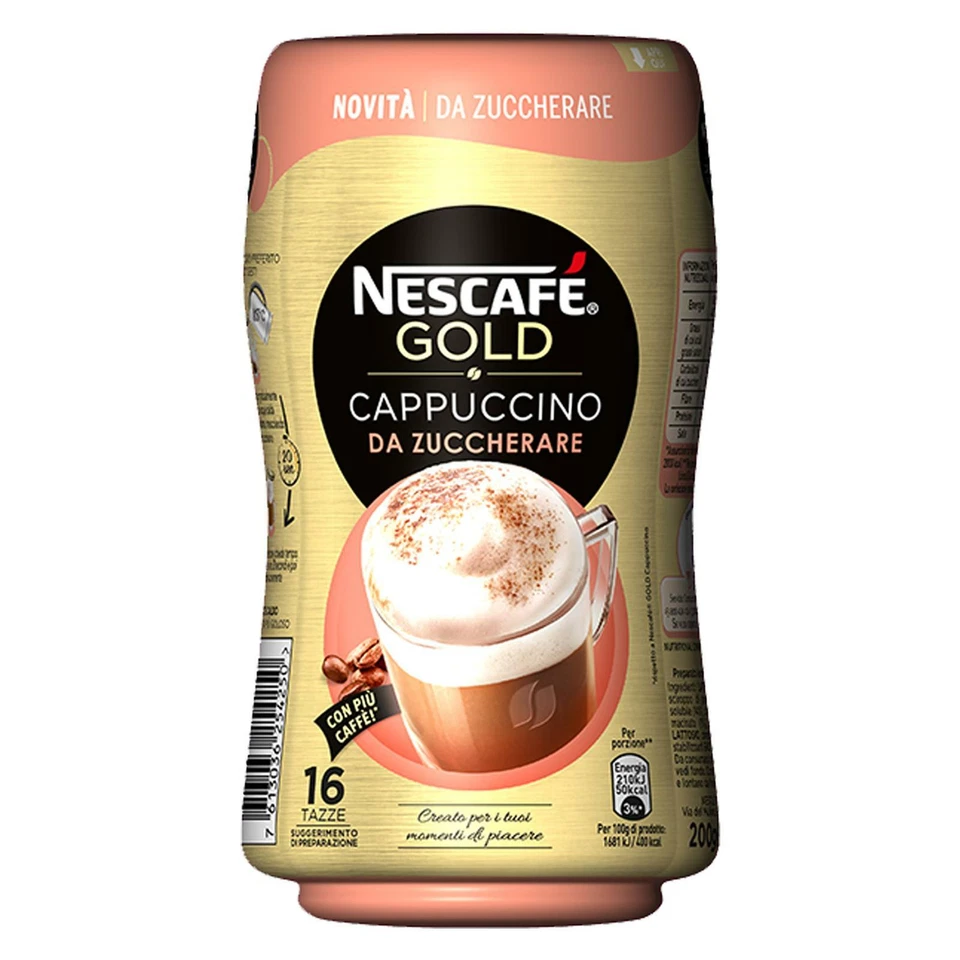 NESCAFÈ CAPPUCCINO DA ZUCCHERARE NESCAFE' GOLD 200 GR 16 TAZZE CAFFE' SOLUBILE PRONTO