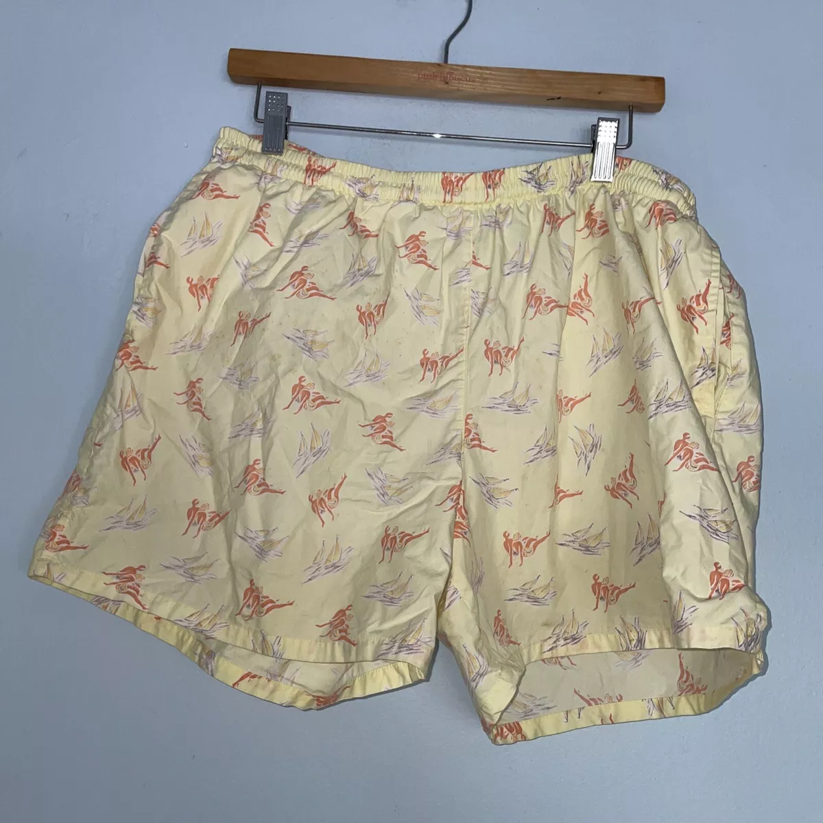 VINTAGE 90s Polo Sport Swim Trunks Men XL Yellow Ralph Lauren