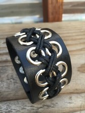 Men Women Braided Leather Bracelet Punk Rock Wide Belt Wristband Cuff Adjustable