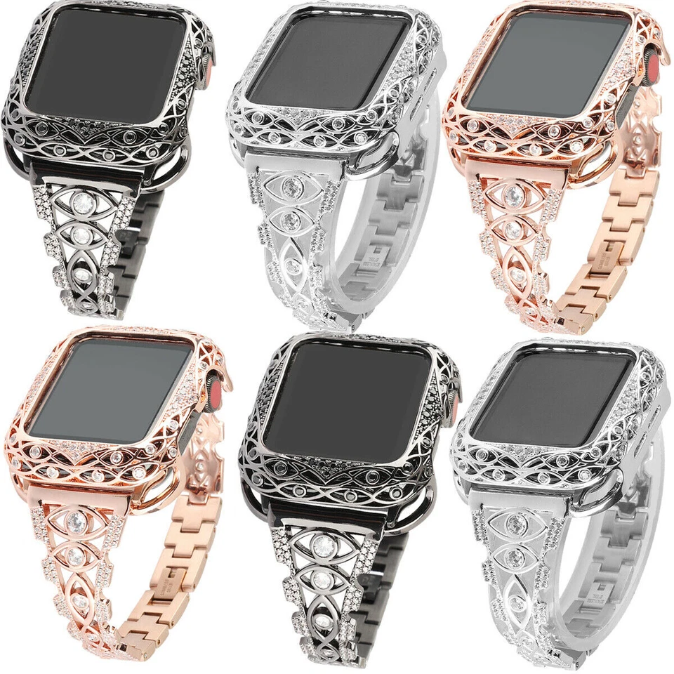 Bling Diamond Bracelet Straps Bumper Case For Apple Watch Bands 7 6 5 4 3 2 1  - Image 2 of 4