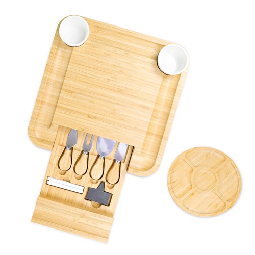 Large Bamboo Cheese Board Set with Tray, Charcuterie Board, House Warming Gifts - Bild 2 von 6