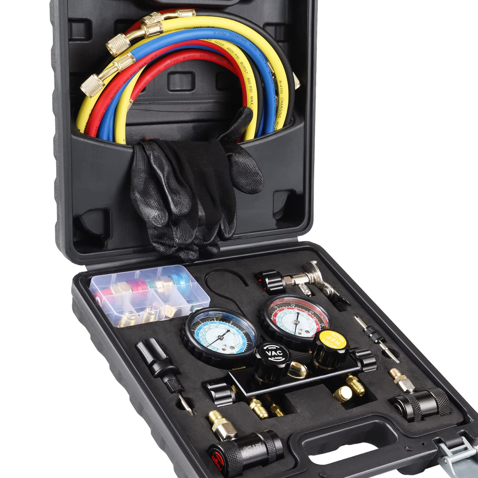 AC R1234YF R134A Gauge Set, Automotive 4 Valve Manifold Gauge