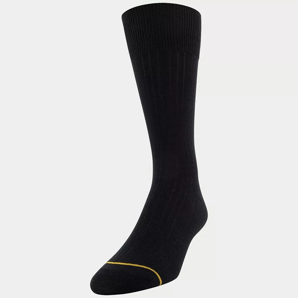 Signature Gold by GOLDTOE Men's Cotton Crew Dress Rib Socks 3pk - Black