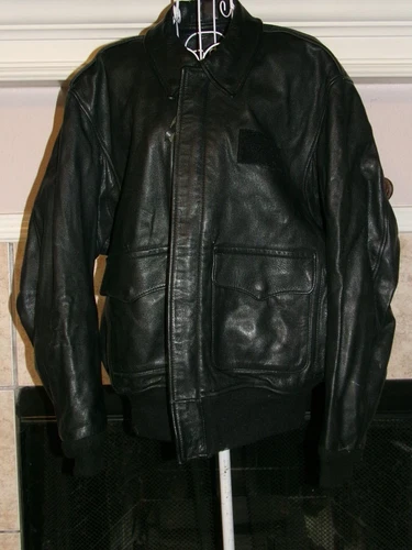 VTG Gibson & Barnes Black Leather Flight Jacket Size 46  S