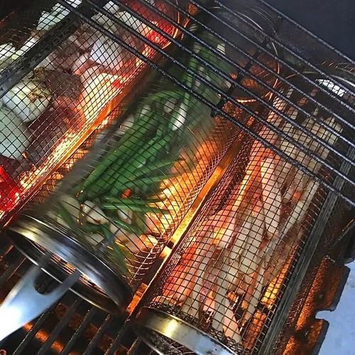 Outdoor BBQ Grill Basket Stainless Steel Round Barbecue Rolling Grilling Baskets - Picture 4 of 5