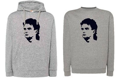Roberto Baggio Sweatshirt Gesicht grau Rundhals und Kapuze Fußball 90er