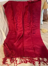 Fringed Burgundy Red Oblong Viscose Rectangular Scarf or Wrap in 22” W X 84"L