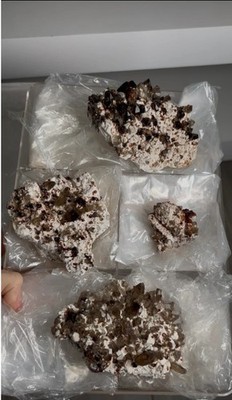 Smoky Quartz with Spessartine Garnet & Feldspar   4 Piece Lot | Tongbei, Wushan,