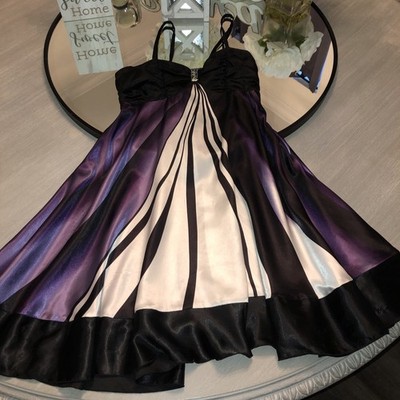 Vtg Y2K Venus Black And Purple Spaghetti Strap Satin Mini Dress