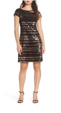 Vince Camuto Women's Multicolored Striped Sequin Short Sleeve Sheath Cocktail Dr