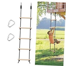 Rope Ladder for Kids Climbing Obstacle Wooden Swing Rope Ladder with 2 Hooks