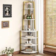 6 Tier Corner Shelf 69 Inch Industrial Bookshelf with Metal Frame, Multipurpose