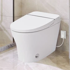 Smart Toilet Bidet Combo with Self-Cleaning Nozzle, Tankless, Foot Sensor Flush