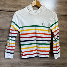 Polo Ralph Lauren White Pullover Hoodie Shirt Multicolor Stripes Kids M
