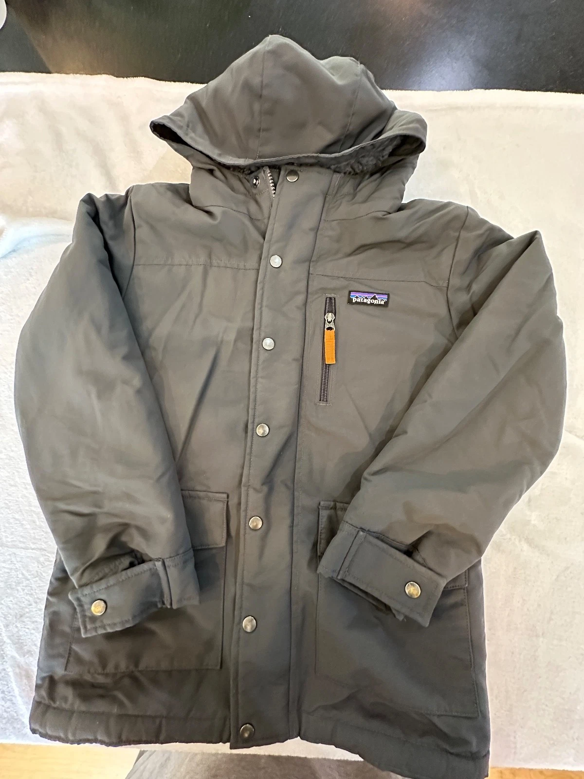 Patagonia Boy's Infurno Jacket M 10 Gray Sherpa Lined Hooded Parka Coat