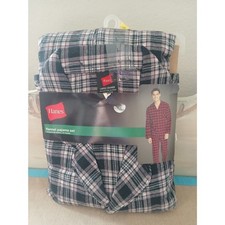 NWT Hanes Black Gray Flannel Pajama Set Style 0140 Men's Size L Chest 42-44