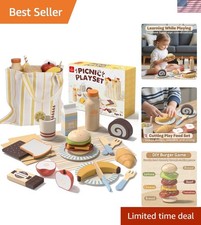 Charming Wooden Play Food Set Perfect for Pretend Picnics Role-Playing Fun