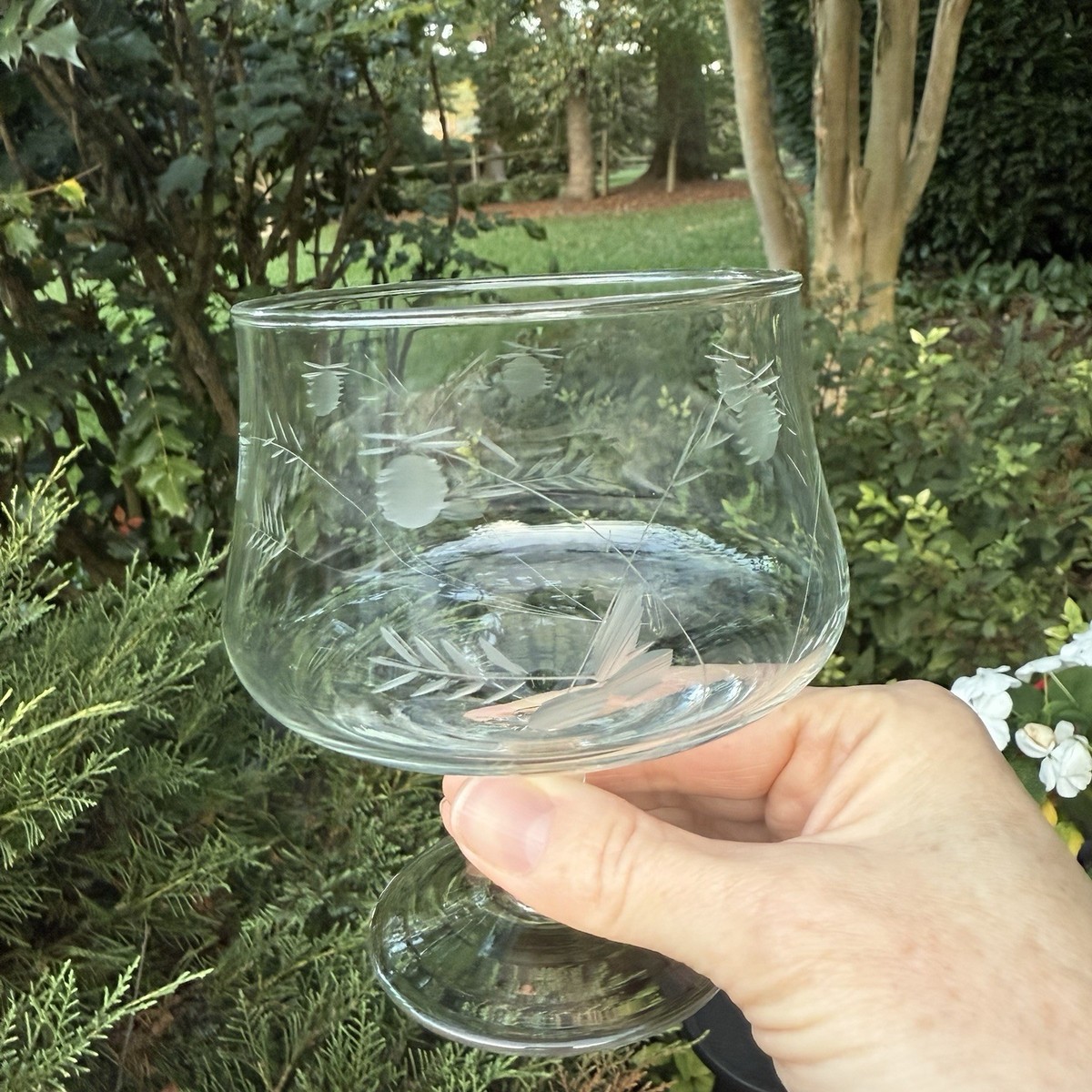 VTG Crystal Seafood Shrimp Cocktail Icer 5” Etched Crystal Glasses