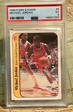 1986 Michael Jordan Fleer Sticker #8 Card PSA EX 5 Rookie RC. rookie card picture