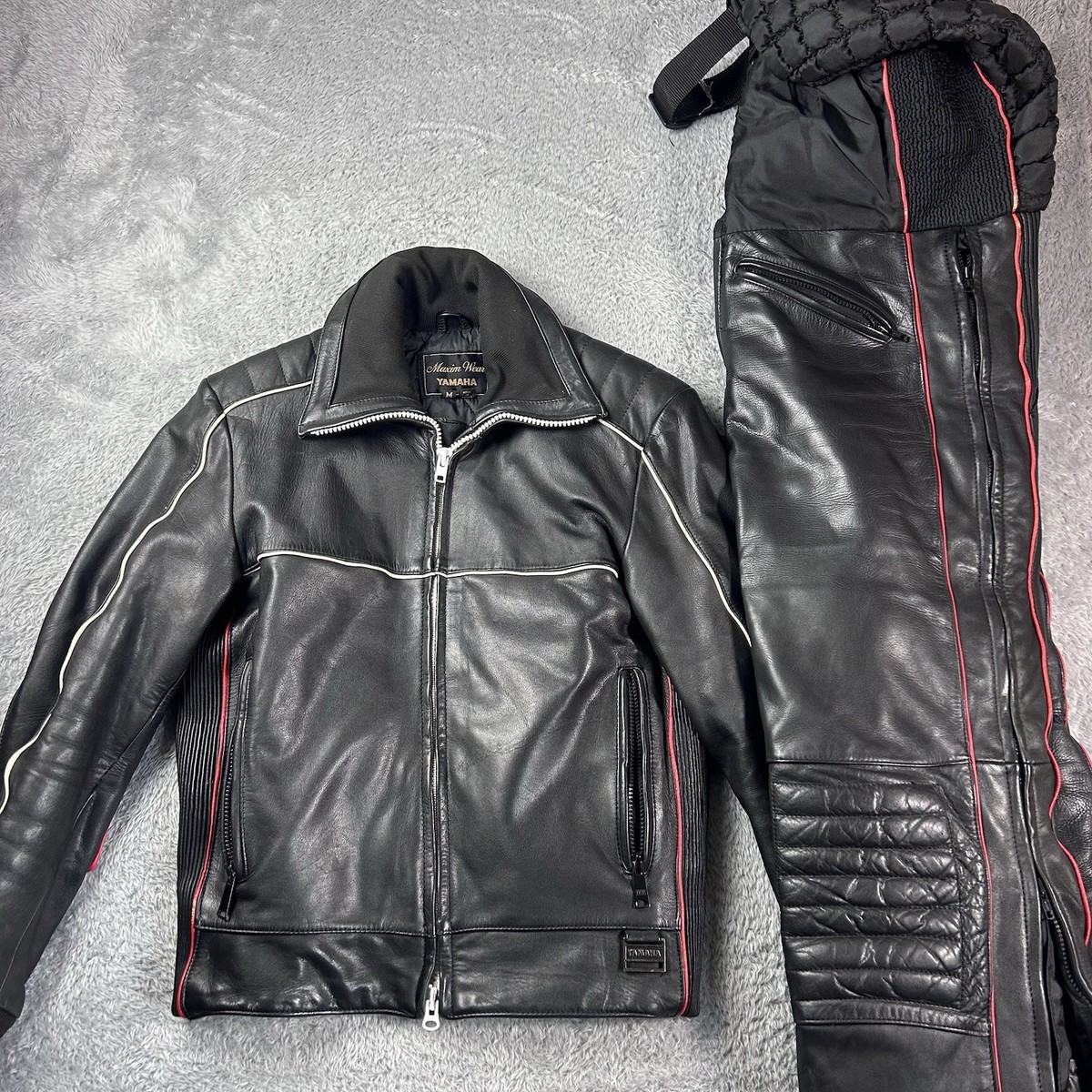 Vintage Yamaha Maxim Wear Leather Snowmobile Jacket & Bibs Set