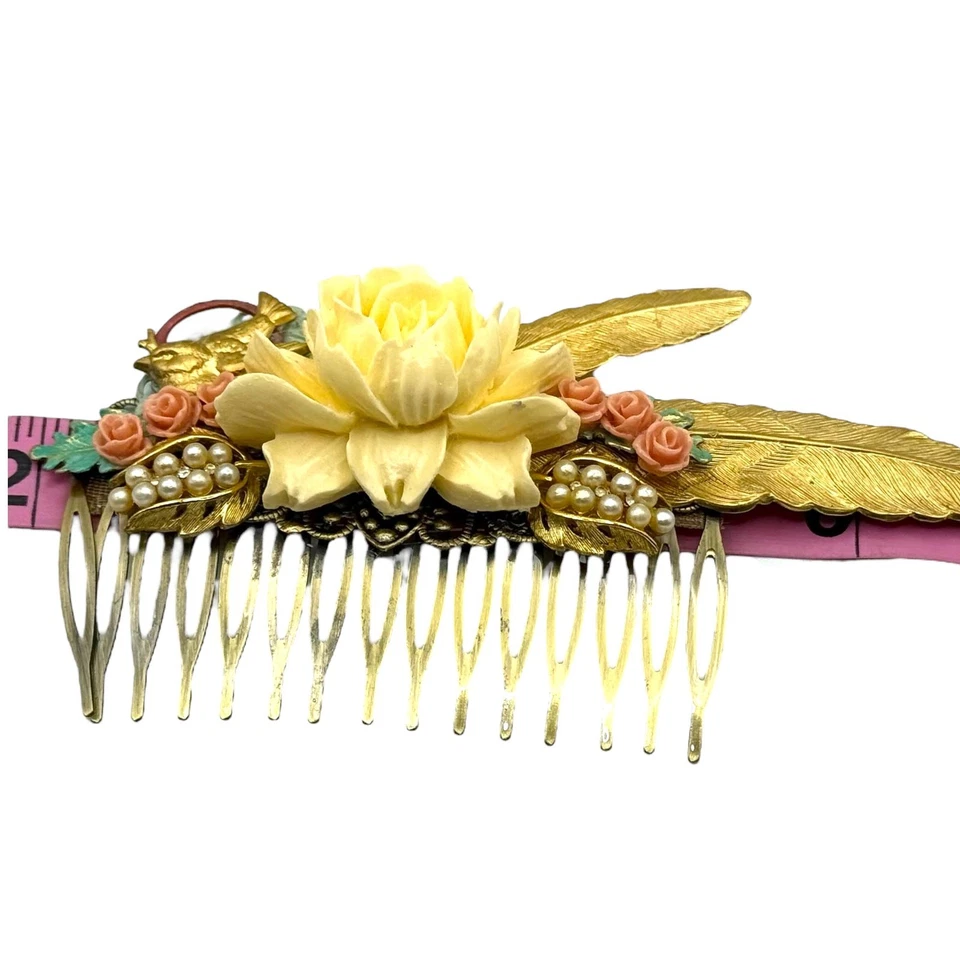 Peine de pelo nupcial boho peinado jardín boda hecho a mano joya reutilizada vintage Foto 4 de 4