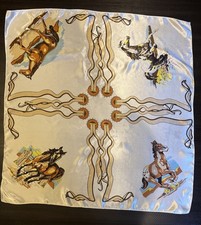 Beautiful Vintage Silk Western Rodeo Scarf Vibrant Colors Cowboy Horse Broncos