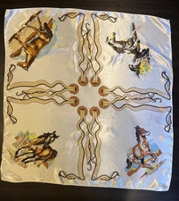 Beautiful Vintage Silk Western Rodeo Scarf Vibrant Colors Cowboy Horse Broncos