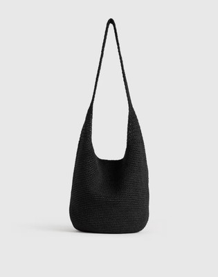 NWT QUINCE HAND CROCHET HOBO SHOULDER BAG BLACK MSRP $52 BOHO PURSE
