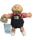 1985 Cabbage Patch Kids, Bald, Blue Eyes, HM1, IC, Jean Romper, Red Checkered