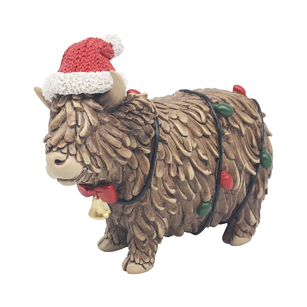 Christmas Highland Cow with Christmas Lights Large Ornament Figurine