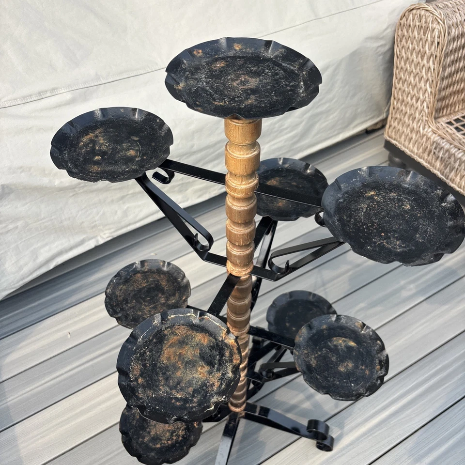 老式西班牙哥特式复兴旋转锻铁植物支架 — 第 3/4 张图片