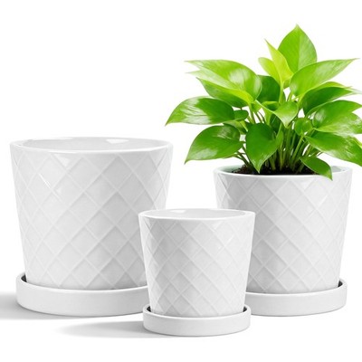 BUYMAX Ceramic Plant Pots, 4+5+6 Inch Pots for Indoor Plants,  Set of 3 -White
