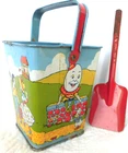 Vintage CHEIN TIN LITHO Square SAND PAIL bucket kids' Nursery rhymes OLD toy 30s