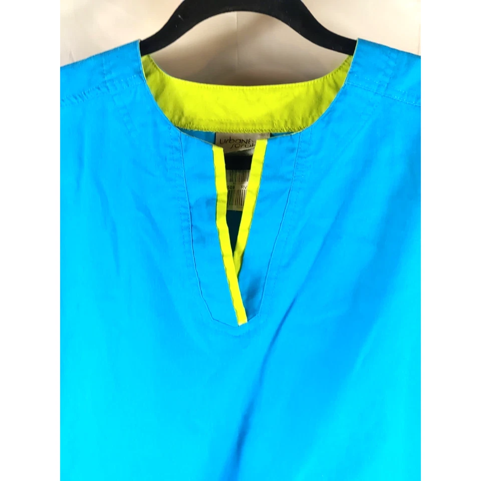 Blusa Médica Urbane para Mujer Talla Mediana Azul Verde Borde Mezcla de Algodón Foto 2 de 4