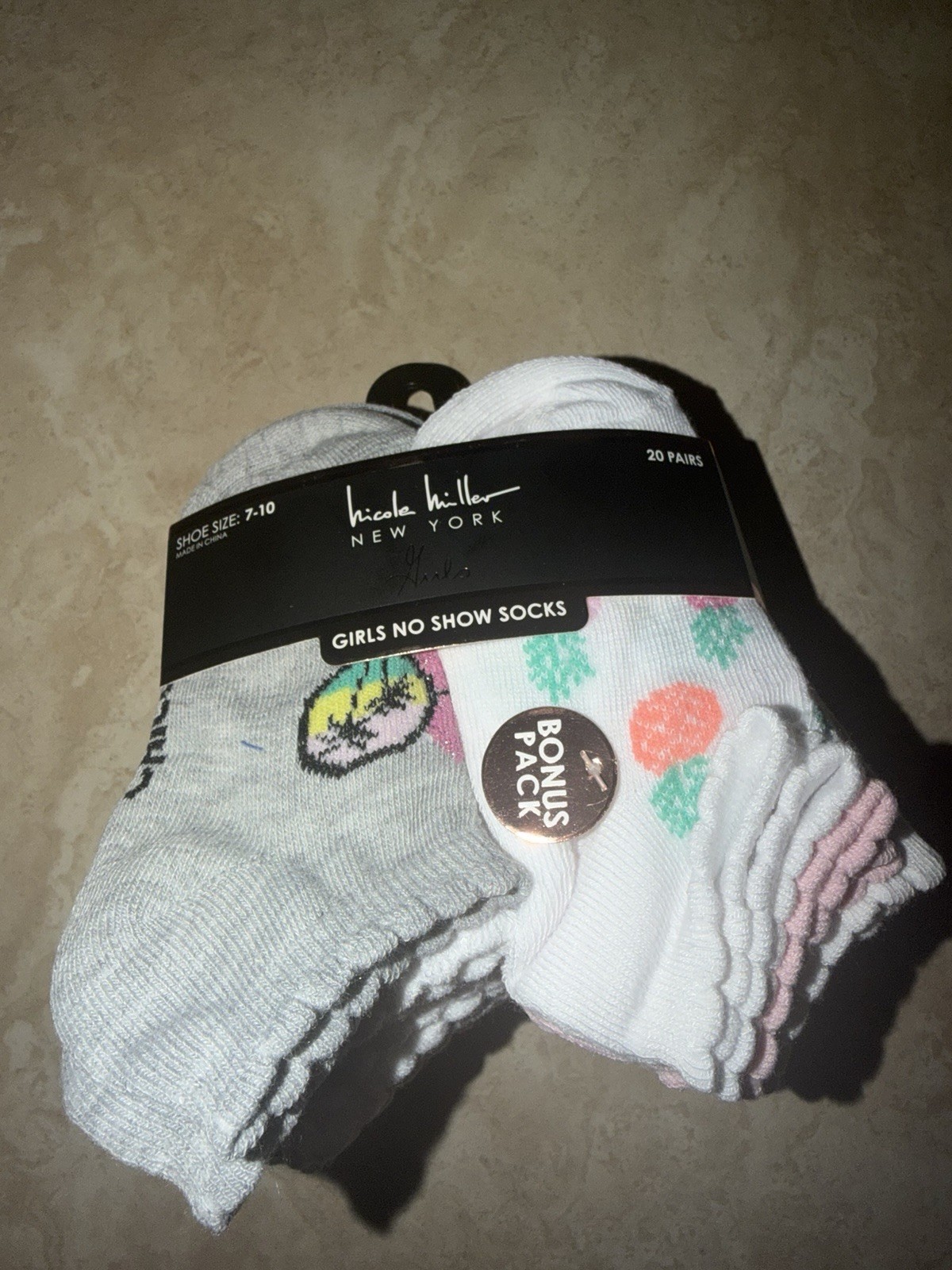 Calcetines Nicole Miller Niñas No Show 20 Pares Talla 7-10 Lindos Colores y Patrones Nuevos con Etiquetas