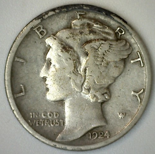 1924 S Silver Mercury Dime 10c Type Coin Very Fine Circulated VF