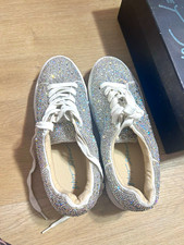 Betsey Johnson Sidny SB-SIDNY Rhinestone Lace-Up Low Top Sneakers Silver/White