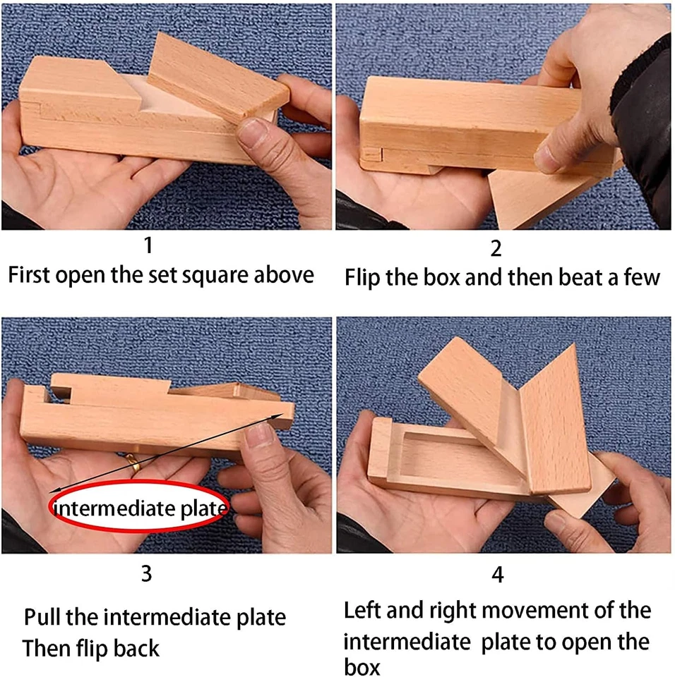 2件装手工3D脑筋急转弯拼图盒-秘密打开魔法木制神秘 — 第 3/4 张图片