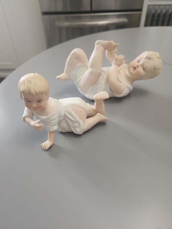 Two Vintage Porcelain Piano Babies -Marked & #- Hand Painted Andrea Sadek Japan