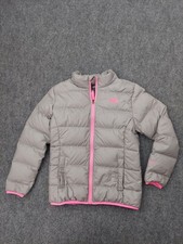NORTH FACE Down Puffer Jacket Girls Large 14/16 Gray Pink 550 Full Zip Coat