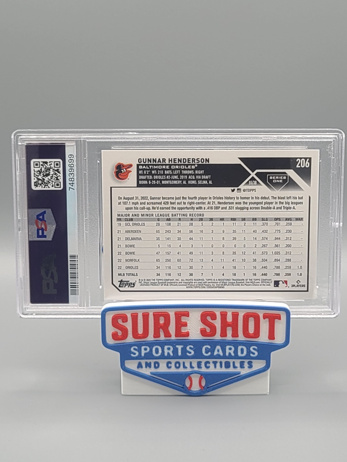 2023 Topps #206 Gunnar Henderson RC PSA 10 GEM MINT ⚾️ + PSA 9 & PSA 8!! Orioles view 2