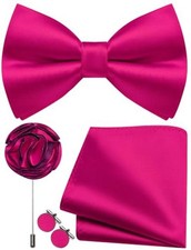 Solid Color Bow Ties for Men Silk Pre-tied Tuxedo Bowtie Set 4PCS Fuchsia Pink